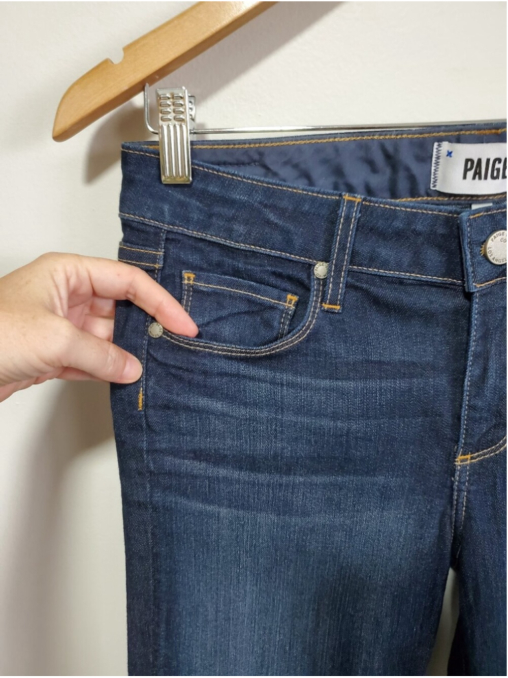 PAIGE Skyline Straight 34" Jeans Stream Dark Blue Wash Sz 28 Mid-Rise Stretch - Picture 3 of 14